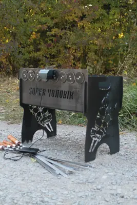 мангал на довгих ніжках з вбудованою шашличницею і мотором (автомангал-ніжки) — на 6 2мм