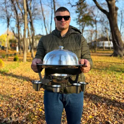 Садж з підігрівом з соусницями та чарками Садж модель №2